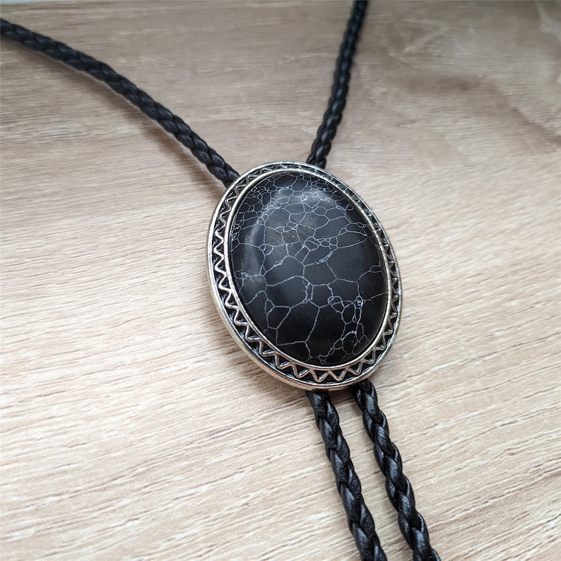 Giant Black Granite Bola Bolo Tie