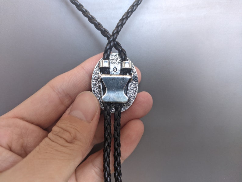 Amazon Jade Bolo Tie: Silver-Plated Faux Leather Western Necktie