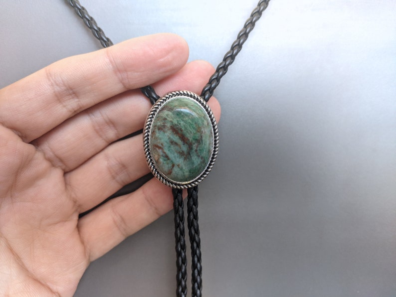 Amazon Jade Bolo Tie: Silver-Plated Faux Leather Western Necktie