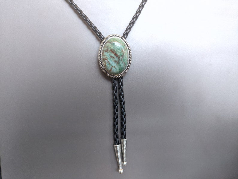Amazon Jade Bolo Tie: Silver-Plated Faux Leather Western Necktie