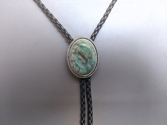 Amazon Jade Bolo Tie: Silver-Plated Faux Leather Western Necktie