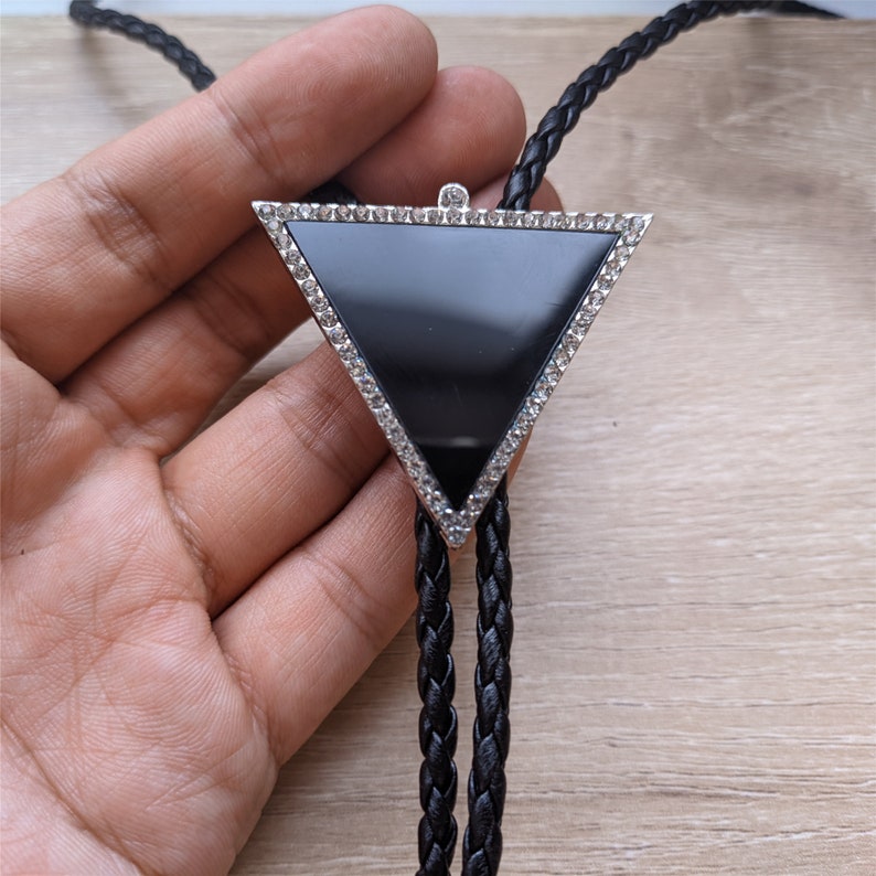 Black Triangle Bolo Tie: Silver