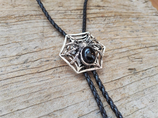 Black Agate Spider Bolo Tie: Western Cowboy Necktie