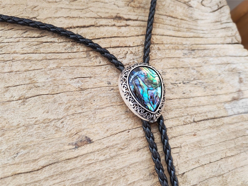 Water Drop Natural Abalone Shell Bola Bolo Tie