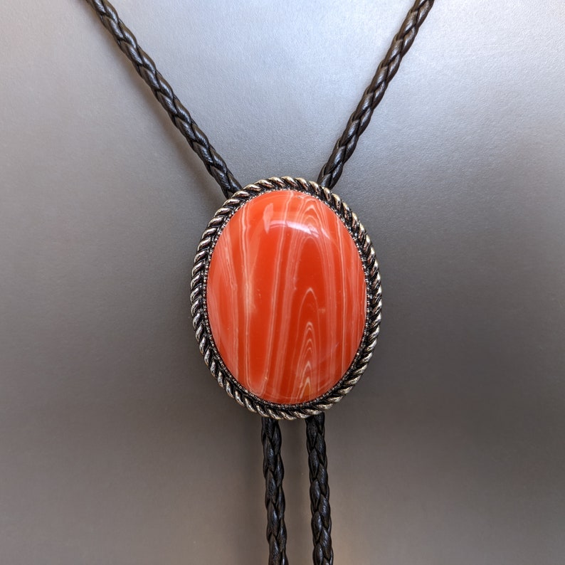 Red Jasper Stone Bolo Tie: Silver