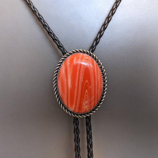 Red Jasper Stone Bolo Tie: Silver