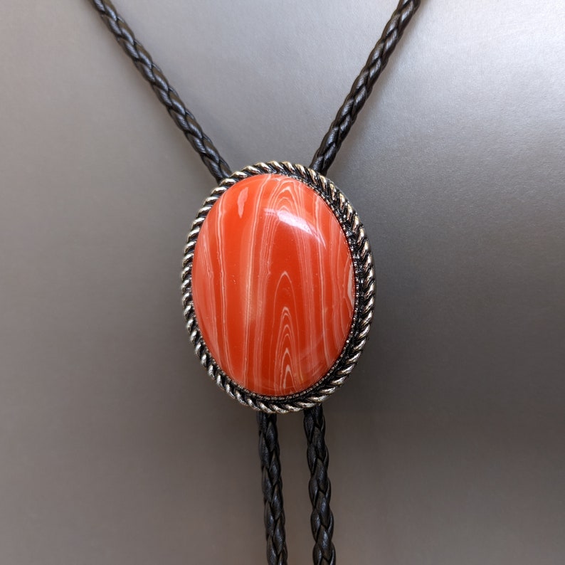Red Jasper Stone Bolo Tie: Silver