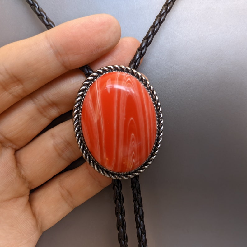Red Jasper Stone Bolo Tie: Silver