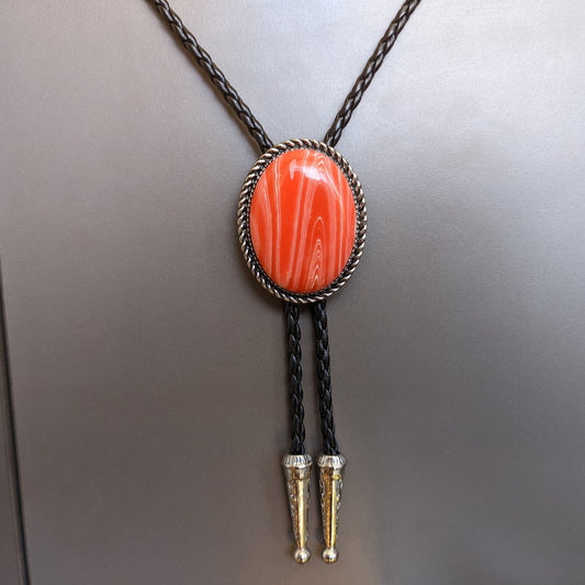 Red Jasper Stone Bolo Tie: Silver