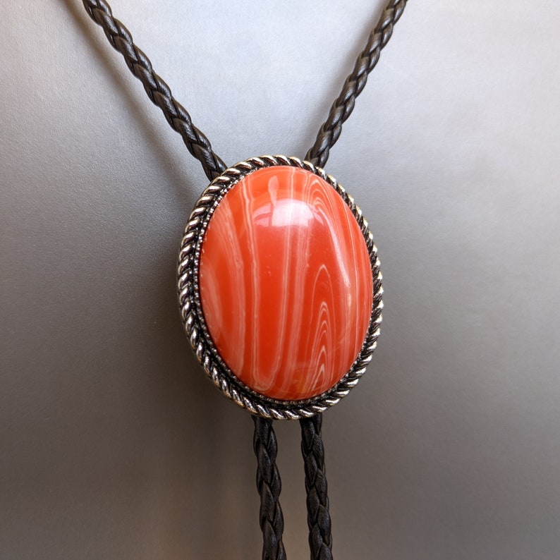 Red Jasper Stone Bolo Tie: Silver
