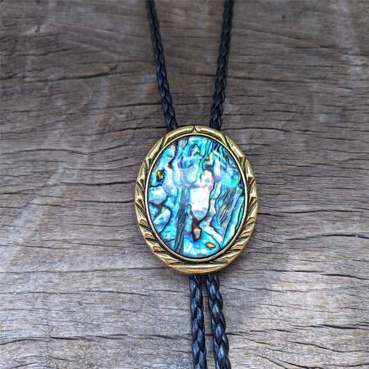 Abalone Shell Bolo Tie: Golden Mount Western Cowboy Necklace