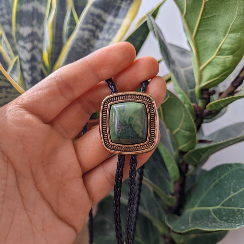 Square Natural Jade Bola Bolo Tie