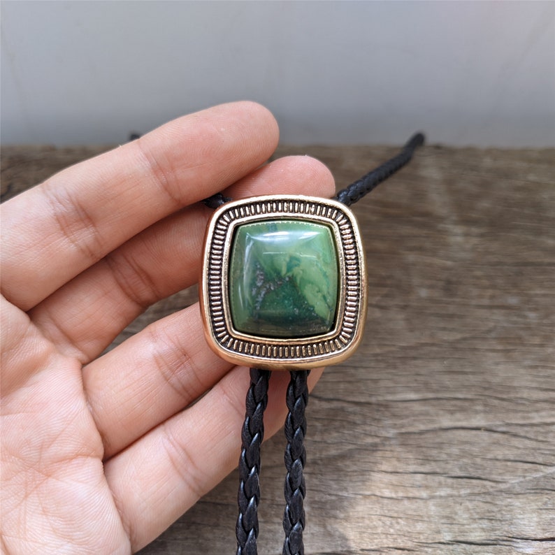 Square Natural Jade Bola Bolo Tie