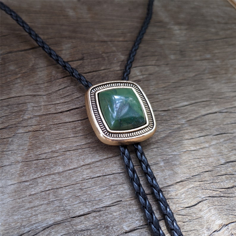 Square Natural Jade Bola Bolo Tie