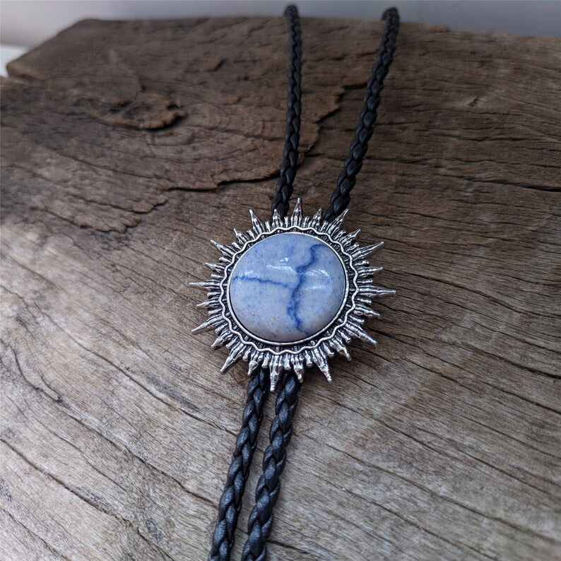Sun Mount Blue Ocean Stone Bolo Tie: Western Cowboy Necklace