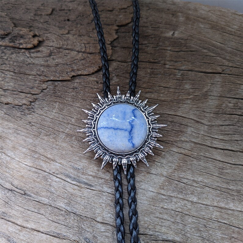 Sun Mount Blue Ocean Stone Bolo Tie: Western Cowboy Necklace