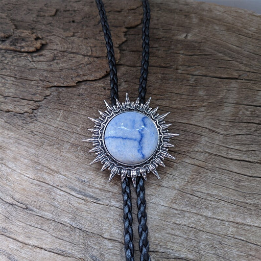 Sun Mount Blue Ocean Stone Bolo Tie: Western Cowboy Necklace