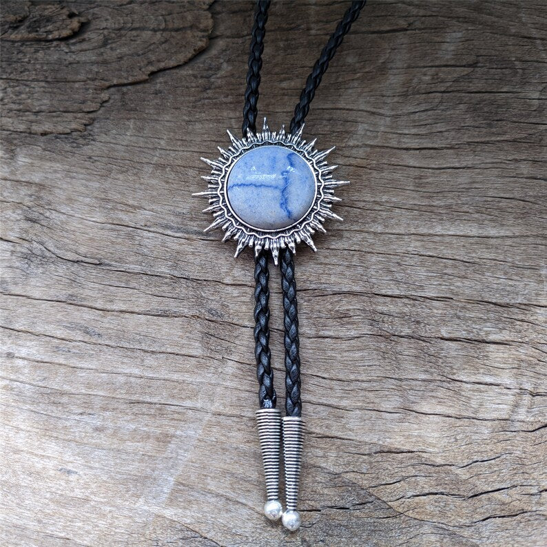 Sun Mount Blue Ocean Stone Bolo Tie: Western Cowboy Necklace