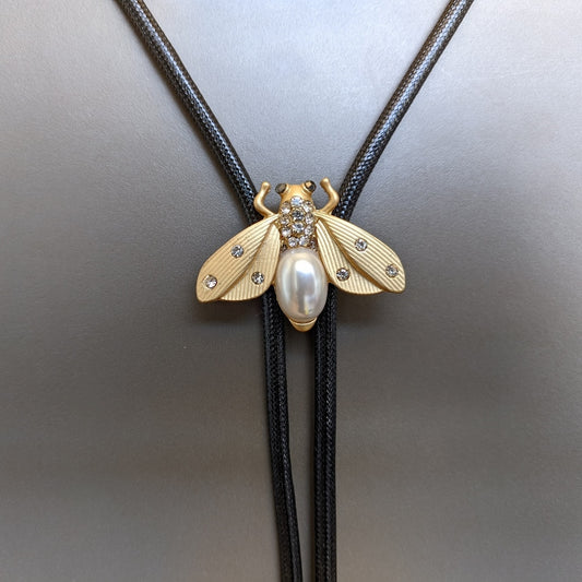 Pearl Firefly Bolo Tie: Silver Alloy Western Necklace