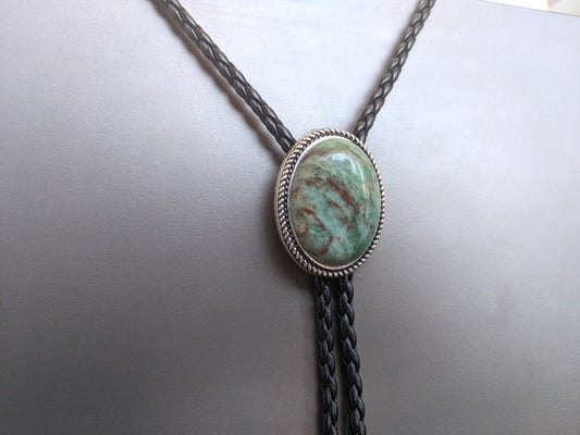 Amazon Jade Bolo Tie: Silver-Plated Faux Leather Western Necktie
