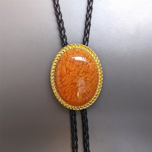Orange Stone Bolo Tie: Silver-Plated Western Cowboy Necktie