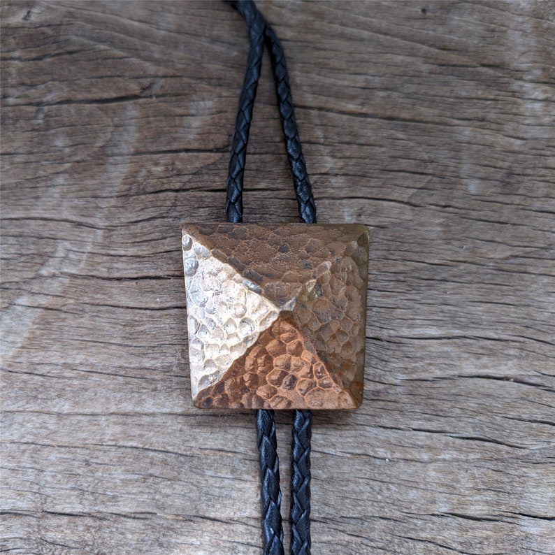Copper Pyramid Bolo Tie: Hand Hammered Western Wedding Necklace