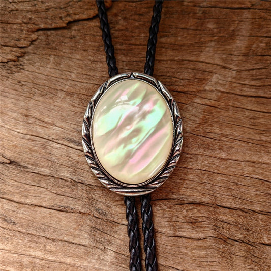 Mother of Pearl Bolo Tie: Gold Silver Plated Western Necktie