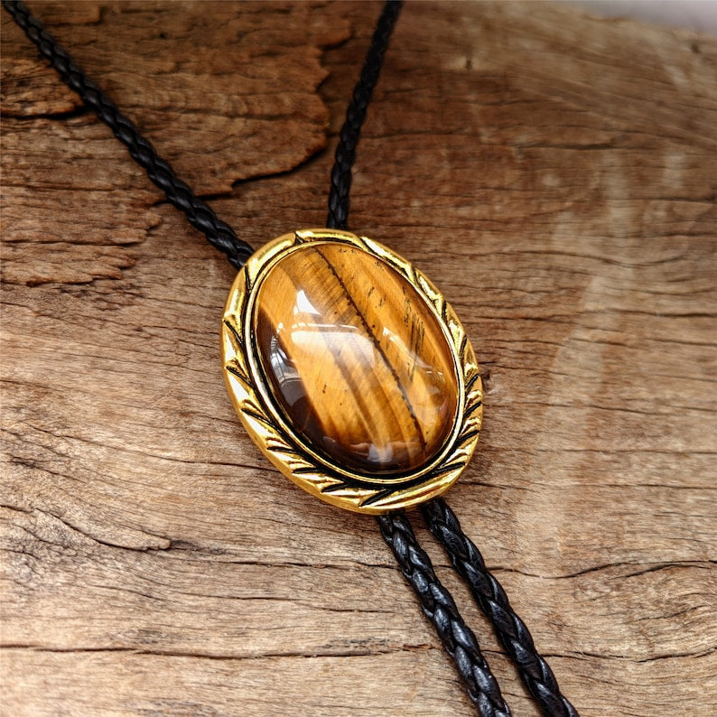 Tiger-eye Stone Bolo Tie: Golden Western Cowboy Necktie