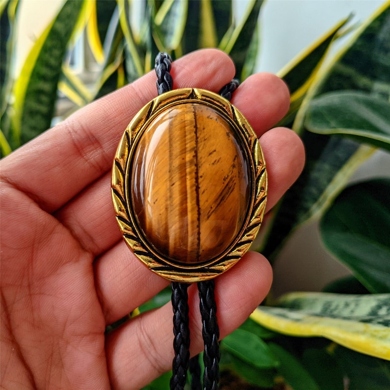 Tiger-eye Stone Bolo Tie: Golden Western Cowboy Necktie