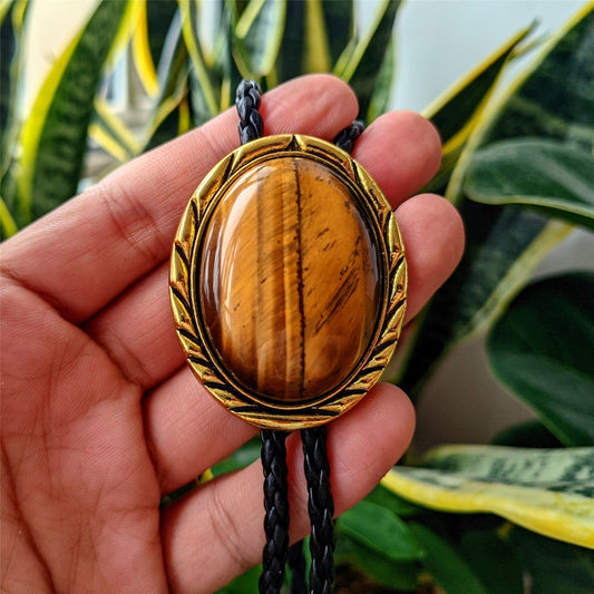 Tiger-eye Stone Bolo Tie: Golden Western Cowboy Necktie