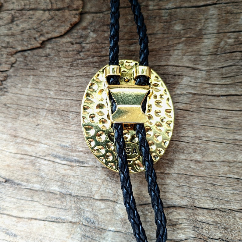 Orange Coral Stone Bolo Tie: Golden Western Cowboy Necktie