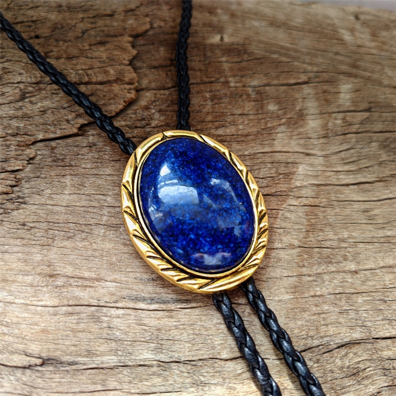 Golden Lapis Lazuli Bolo Tie: Western Cowboy Necktie
