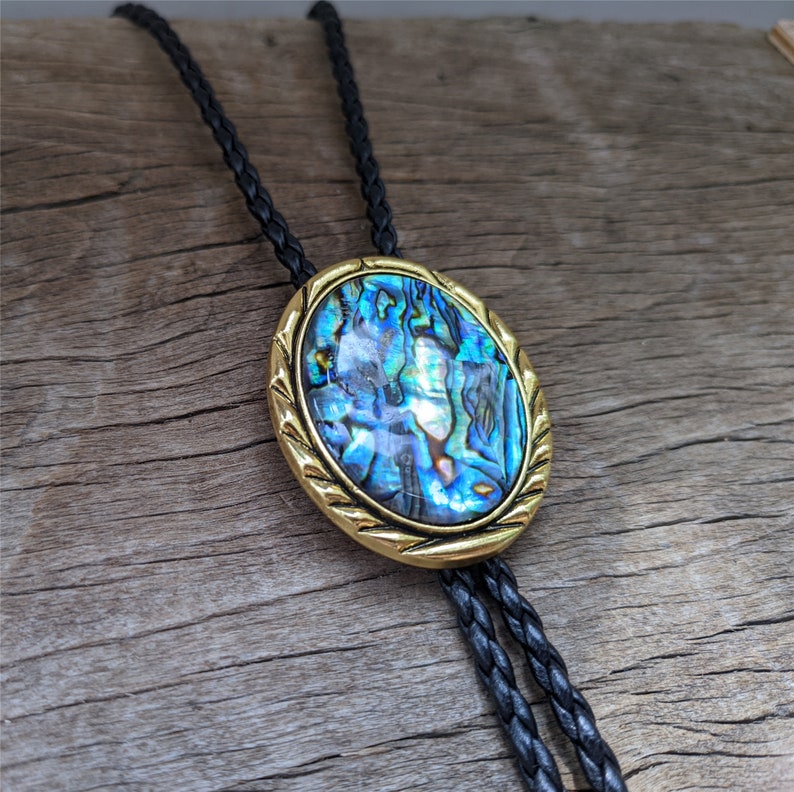 Abalone Shell Bolo Tie: Golden Mount Western Cowboy Necklace
