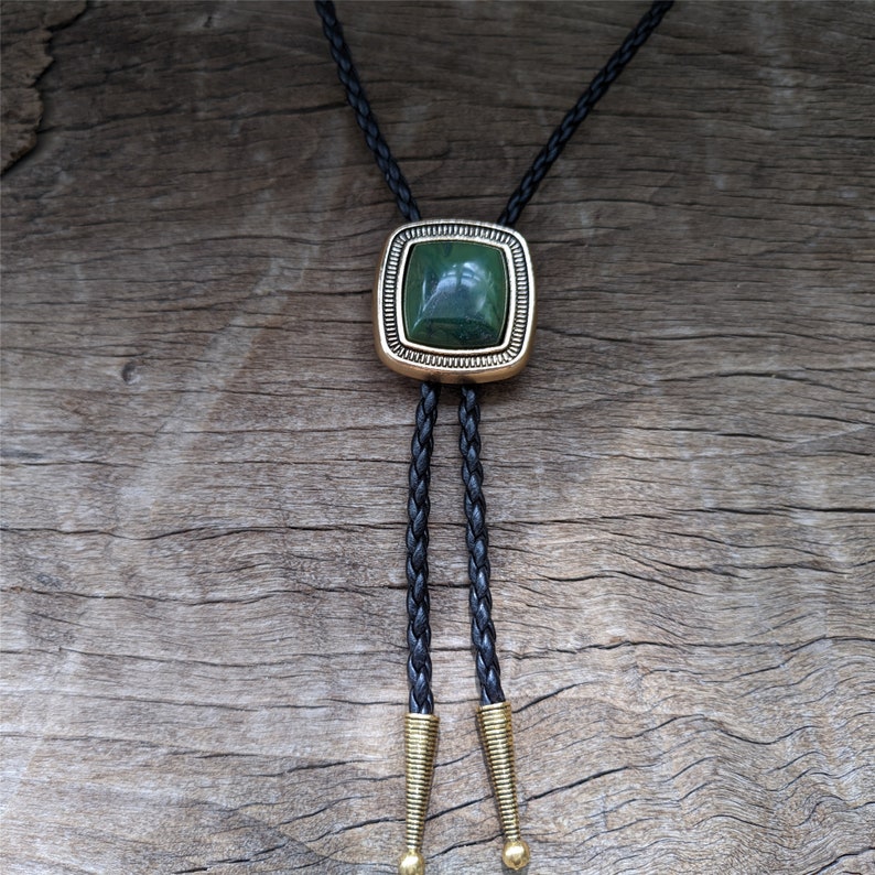 Square Natural Jade Bola Bolo Tie