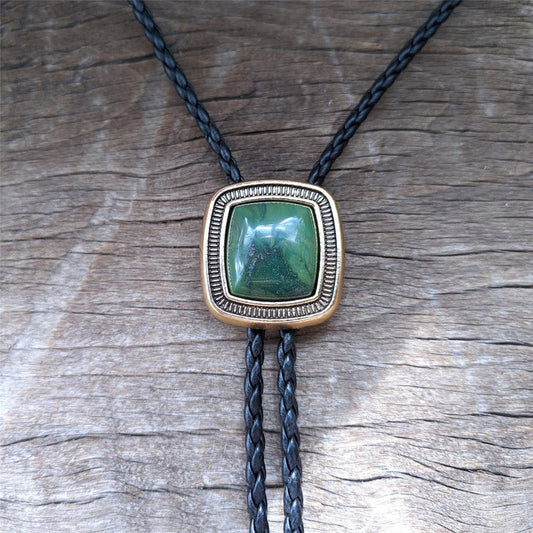 Square Natural Jade Bola Bolo Tie