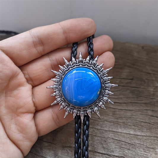 Sun Mount Blue Ocean Stone Bolo Tie: Western Cowboy Necklace