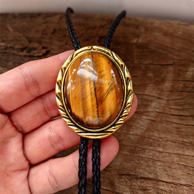 Tiger-eye Stone Bolo Tie: Golden Western Cowboy Necktie