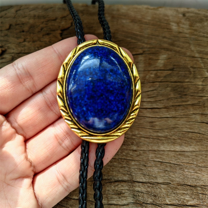 Golden Lapis Lazuli Bolo Tie: Western Cowboy Necktie