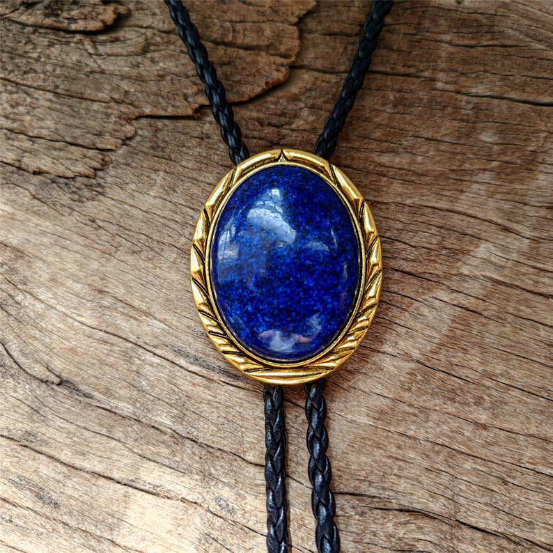 Golden Lapis Lazuli Bolo Tie: Western Cowboy Necktie