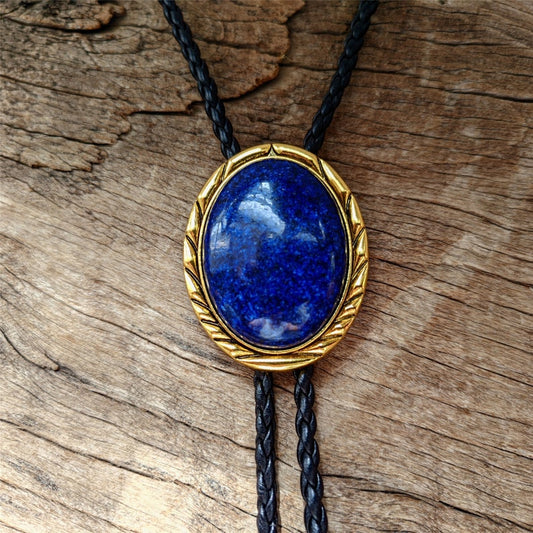 Golden Lapis Lazuli Bolo Tie: Western Cowboy Necktie