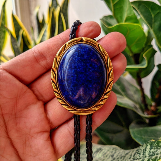 Golden Lapis Lazuli Bolo Tie: Western Cowboy Necktie