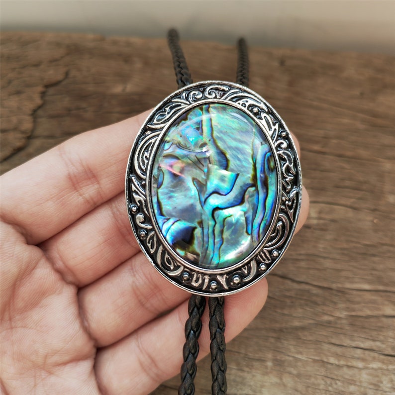 Abalone Shell Bolo Tie: Silver