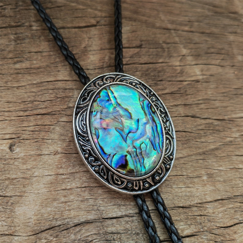 Abalone Shell Bolo Tie: Silver