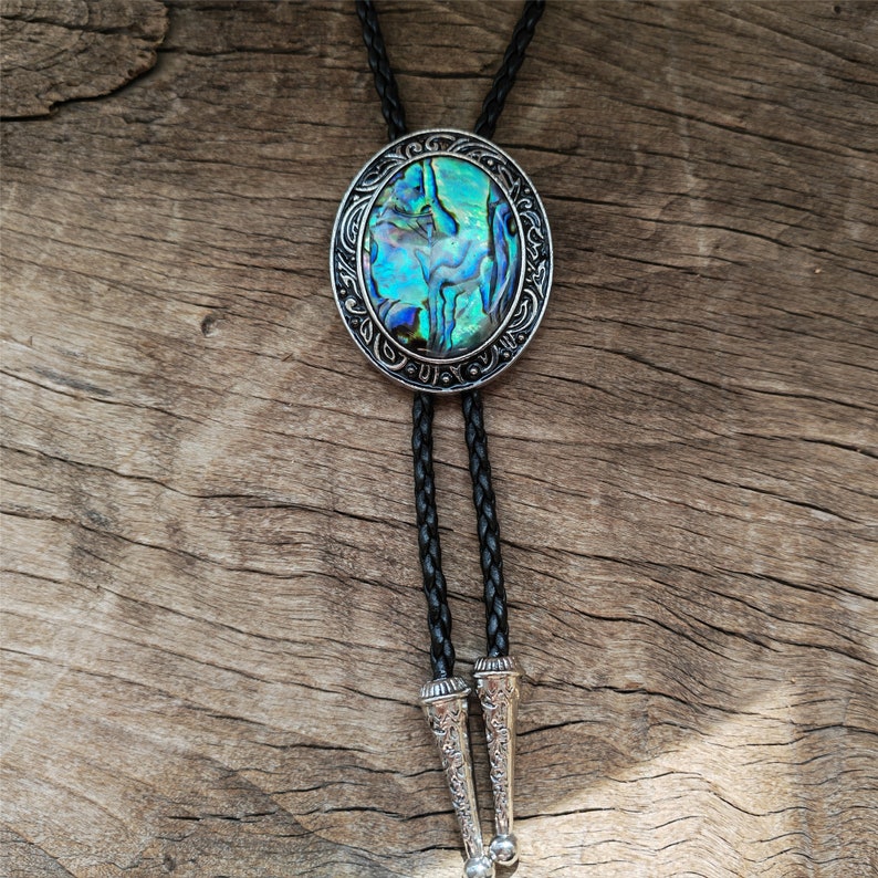 Abalone Shell Bolo Tie: Silver