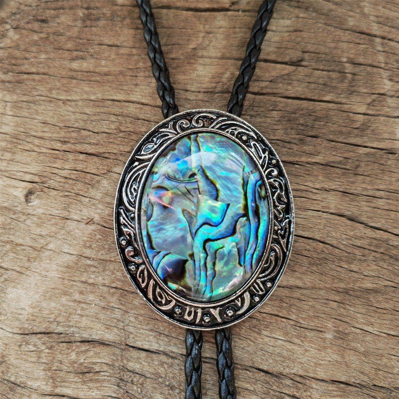 Abalone Shell Bolo Tie: Silver