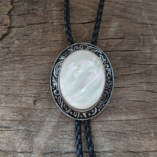 Mother of Pearl Shell Bolo Tie: Silver