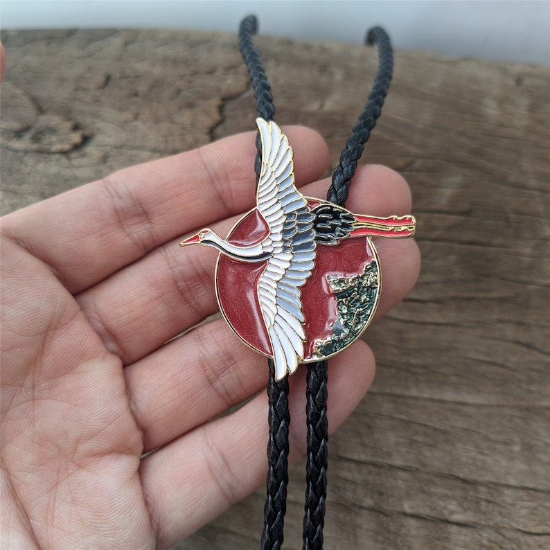 Chinese Style Red-crowned Crane Bola Bolo Tie
