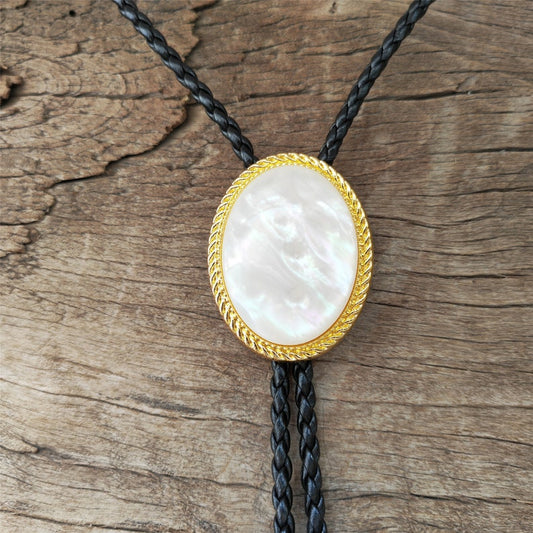 Mother of Pearl Bolo Tie: Golden Western Cowboy Necktie