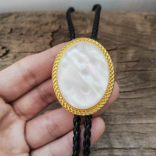 Mother of Pearl Bolo Tie: Golden Western Cowboy Necktie