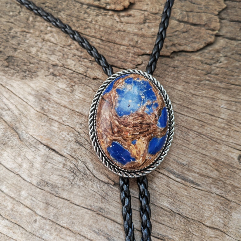 Brown Blue Jasper Bolo Tie: Silver